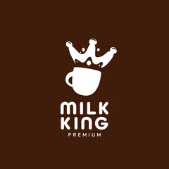 Choco milky milk king logo. milk drink mug cup with splash in king crown shape logo icon illustration