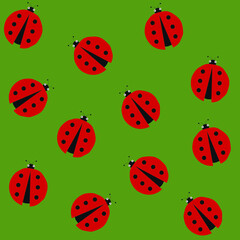 Funny ladybugs on a green background. Print for the t-shirt and etc.
