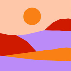 Desert sun and colorful sand. Illustration for print on a t-shirt and other things.