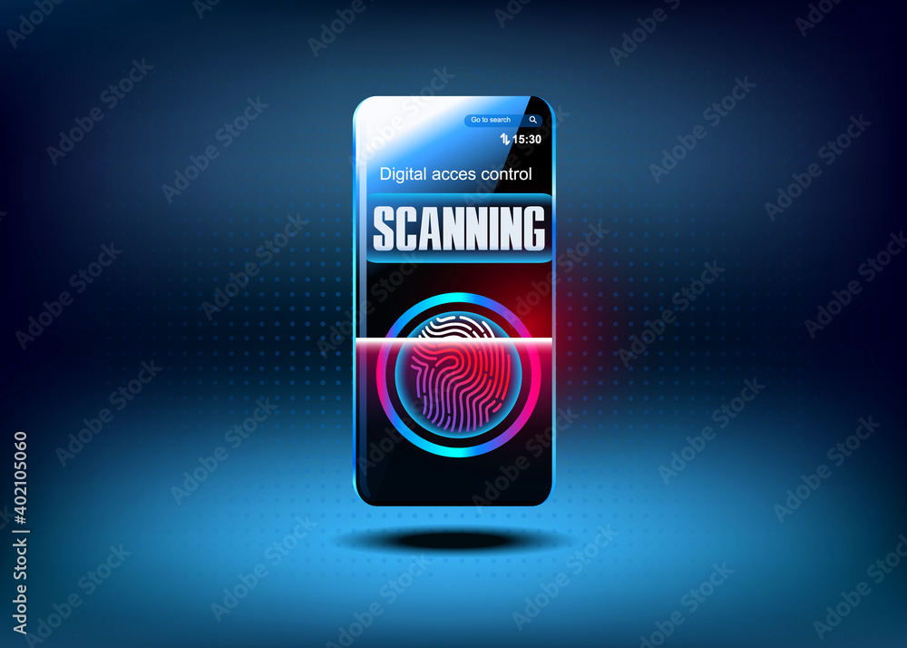 Poster phone with secure fingerprint login. the phone asks for access to the entrance through a passcode or