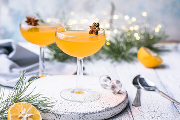 Tangerine or Orange jelly desserts on a white wooden table . Christmas and new year dietary sweetness