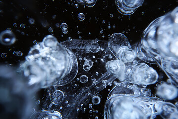 air under ice bubbles, abstract seasonal winter cold background outside nature