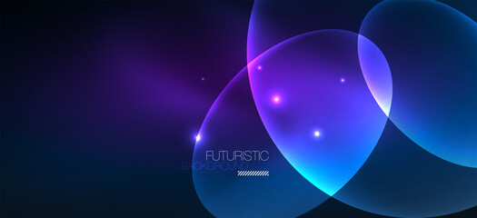 Neon ellipses abstract backgrounds. Shiny bright round shapes glowing in the dark. Vector futuristic illustrations for covers, banners, flyers and posters and other