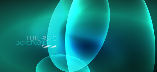 Neon ellipses abstract backgrounds. Shiny bright round shapes glowing in the dark. Vector futuristic illustrations for covers, banners, flyers and posters and other