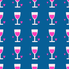 Pattern Happy Valentine's Day, February 14. Vector illustration with glasses and hearts. Suitable for printing, gift paper, notebook covers, mobile apps, promotional materials.