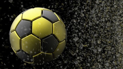 Soccer ball with Particles under Black Background. 3D sketch design and illustration. 3D high quality rendering.	