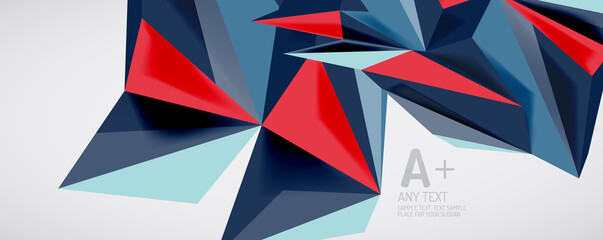 Fototapeta premium Vector triangle geometric backgrounds. Low poly 3d shape on light backdrop. Vector illustration for covers, banners, flyers and posters and other designs