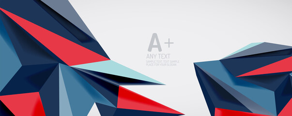 Vector triangle geometric backgrounds. Low poly 3d shape on light backdrop. Vector illustration for covers, banners, flyers and posters and other designs