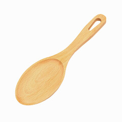 Large flat wooden spoon isolated on white background