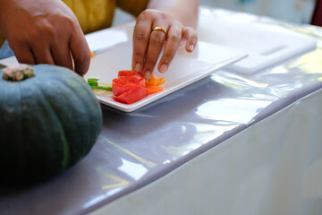 fruit vegetable carving. food decoration artwork