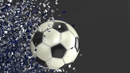 Fototapeta premium Soccer ball with Particles under Black Background. 3D sketch design and illustration. 3D high quality rendering. 