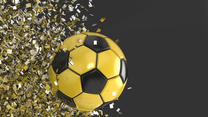 Soccer ball with Particles under Black Background. 3D sketch design and illustration. 3D high quality rendering.	