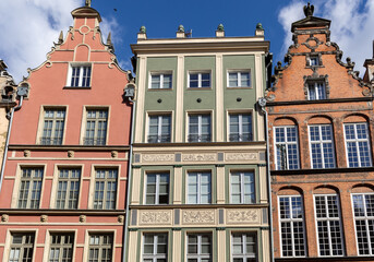 Fototapeta na wymiar The facades of the restored Gdańsk patrician houses at Long Lane in Old Town.