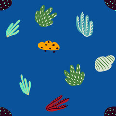 Naklejka premium Bright underwater seamless pattern with beautiful corals.