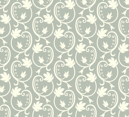 Fototapeta na wymiar Seamless brown background with light pattern in baroque style. Vector retro illustration. Ideal for printing on fabric or paper for wallpapers, textile, wrapping. 