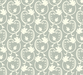 Seamless brown background with light pattern in baroque style. Vector retro illustration. Ideal for printing on fabric or paper for wallpapers, textile, wrapping. 