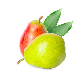 Isolated pears. Two pear fruits isolated on white background. clipping path