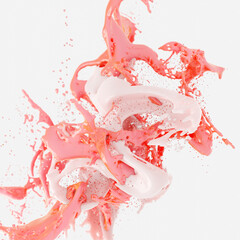 White and red colors paint splashes isolated on white background