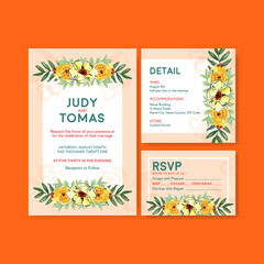 Wedding card template with brush florals concept design for invitation and marry watercolor vector illustration
