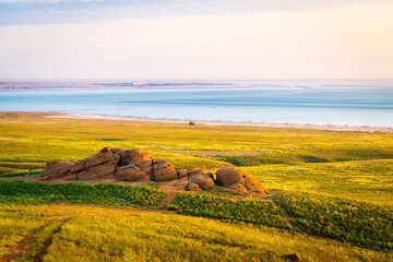 Exotic salt lake Baskunchak in Astrakhan oblast, Russia