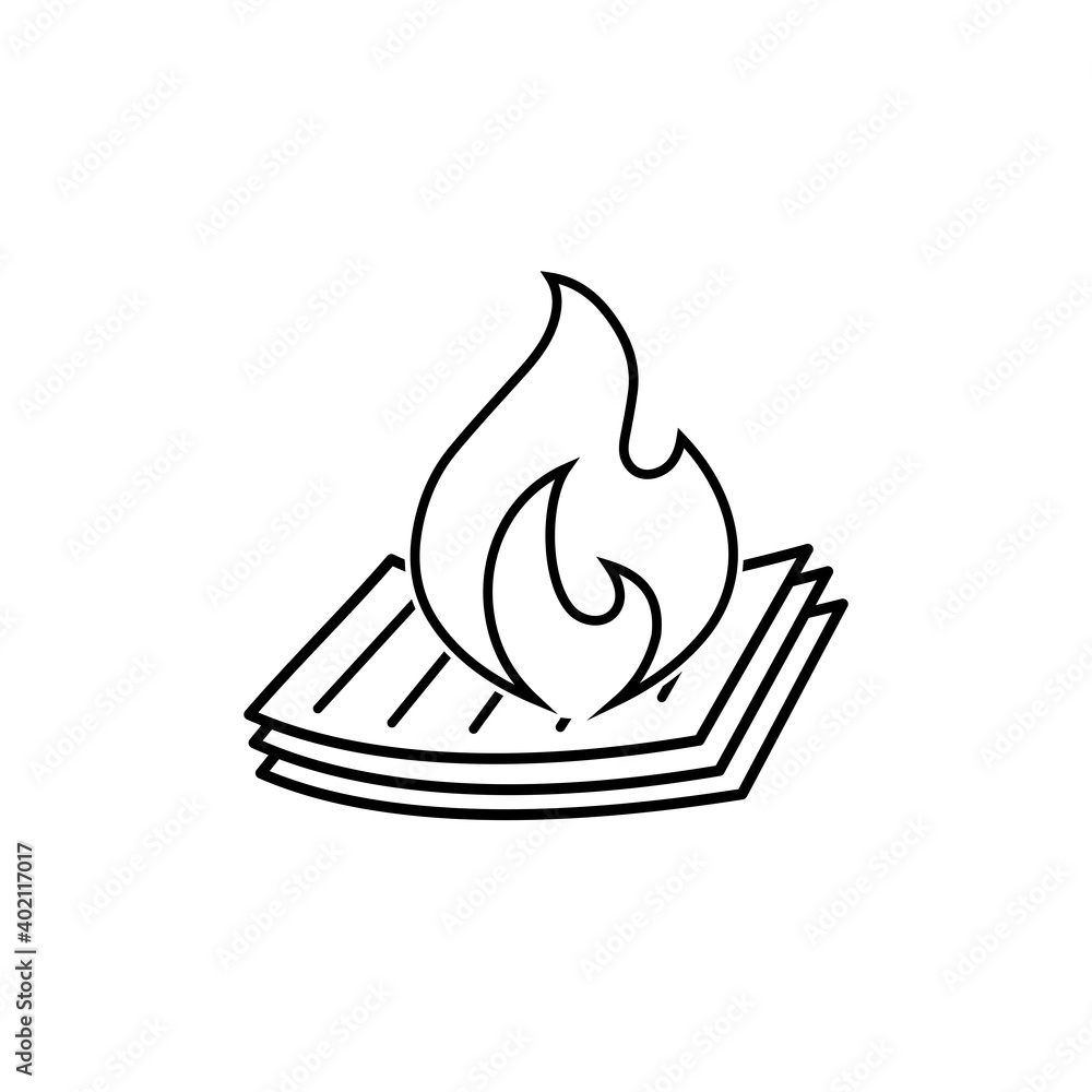 Poster a stack of burning paper. vector linear icon isolated on white background.