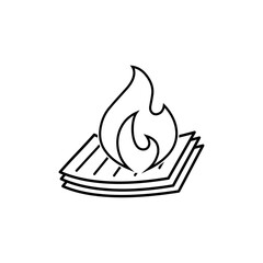 A stack of burning paper. Vector linear icon isolated on white background.