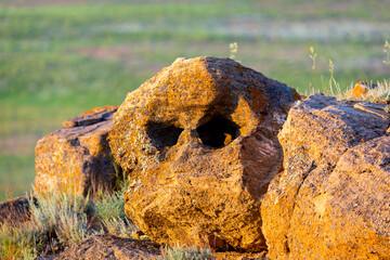 Rock formation as skull on Big Bogdo mountain