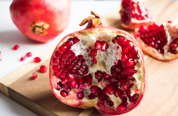 Freshly chopped pomegranate close up.