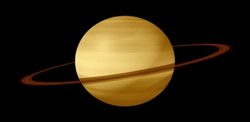 Gold Saturn in the solar system of the Milky Way on a black background. Saturn in-universe. 3d rendering. © Sudakarn