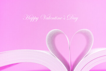 Valentine's Day , single pink heart paper book on pink background with Happy valentine's day 2021 word on copy space . Love celebration postcard concept 