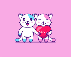 Cute couple cat with happy valentine's day greeting 