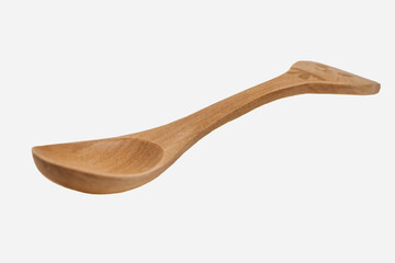 A small wooden spoon with a cat-shaped handle, isolated on a white background