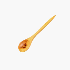 A small wooden spoon with a thin handle, isolated on a white background