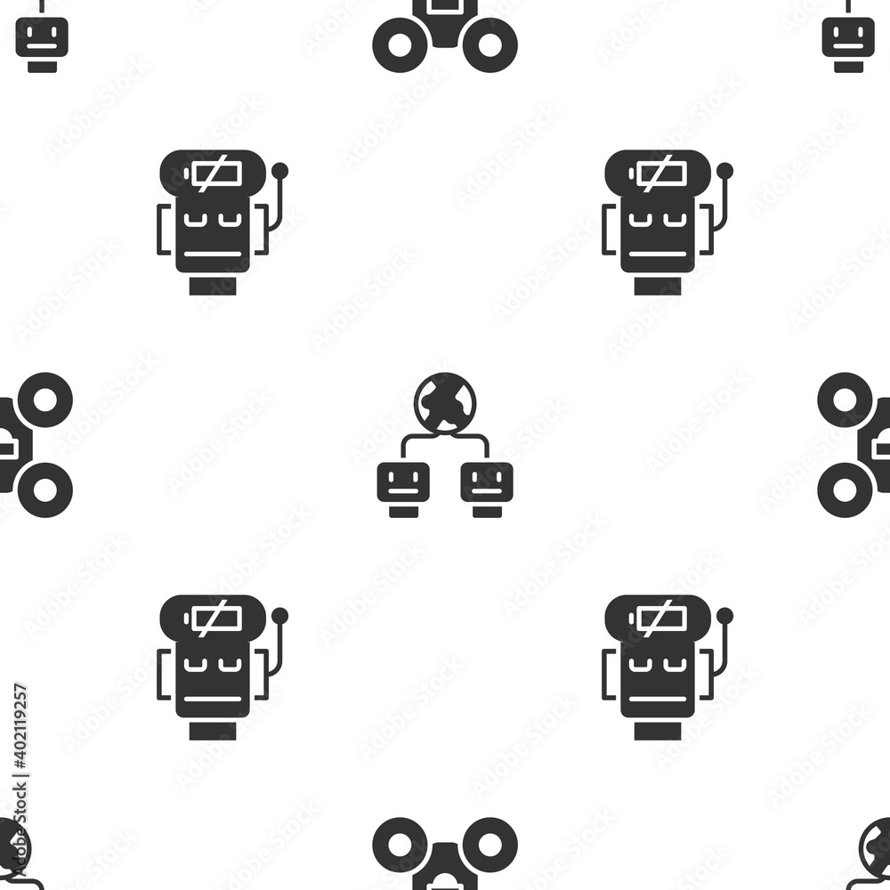 Poster set drone, artificial intelligence and robot low battery charge on seamless pattern. vector.