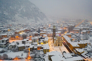 Basilica of Tirano, Valtellina, Italy, aerial view