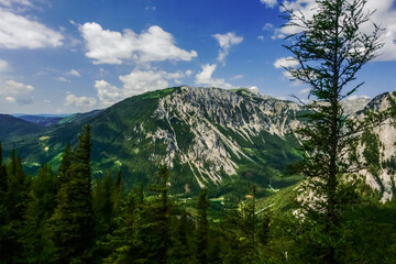 view to a beautiful mountain range while hiking