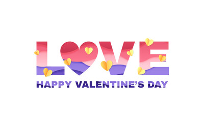 Love text in paper cut origami style. Simple Valentine's day print card design. 