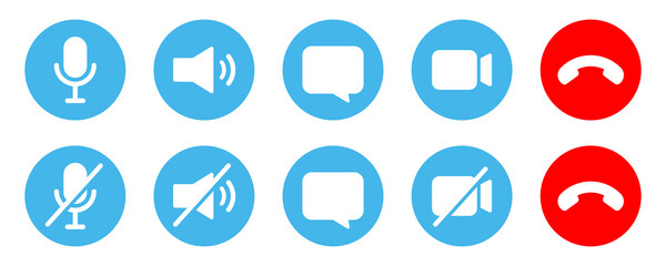 Video cal icons set. Video calling conference. Interface digital communication. Vector illustration EPS10.