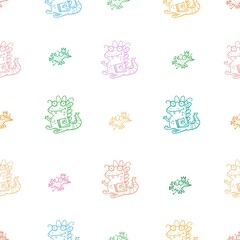 Fototapeta premium Seamless pattern with cute cartoon smart dragon on white background. Funny birds print. Reading reptile poster. Vector doodle line art wallpaper. Illustration for children. Books and studying.