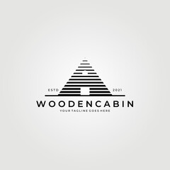 wooden cabin logo vector illustration design, creative logo, line art , monoline logo