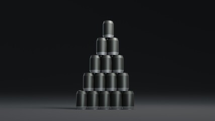 Drink Bottles with Triangle Structured Formation. 3D Illustration in Dark Background with Space Text