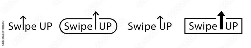 Poster swipe up vector icon set. swipe up button with arrow collection. scroll pictogram isolated. social m