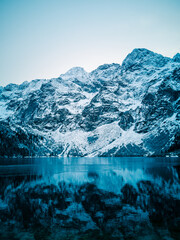 Fantastic winter mountain landscape, Morskie oko lake, Tatra mountains - 402124815