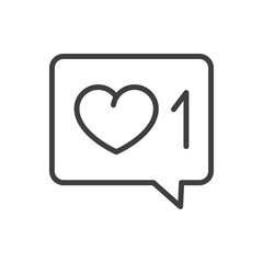 Nuevo mensaje favorito. Logotipo con corazón y número 1 con lineas en burbuja de habla color gris