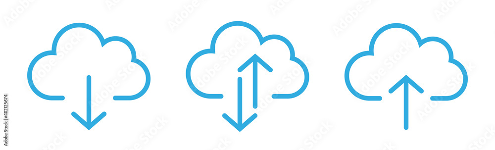 Poster collection cloud with arrow line icon. upload and download cloud arrow vector symbols. clouds with a