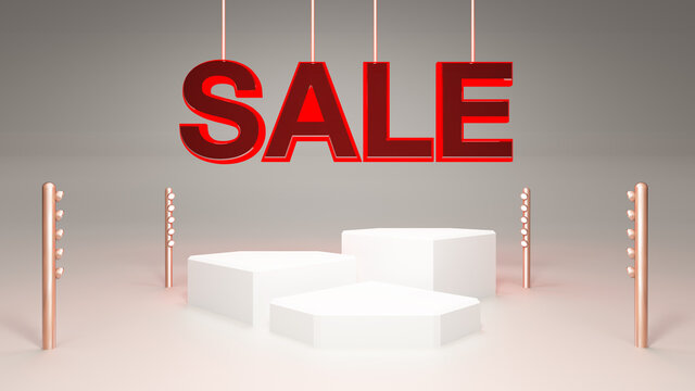 Podium and scene Sale Promotion with 3d render mock up scene geometry shape platform forms for product display Beige color&nbsp;Background