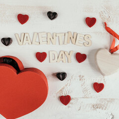 valentines day composition with hearts and chocolates