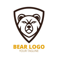 bear head logo design vector. bear head with shield logo design vector.