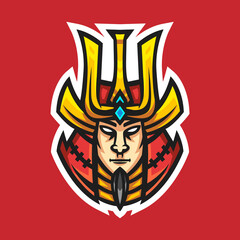 Samurai head vector illustration. Samurai mascot logo design vector illustration.