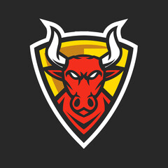Red bull with shield mascot logo design vector.